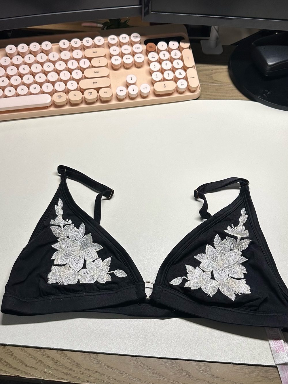 PINK Victoria's Secret Black Bralette with Pink Logo Ribbon